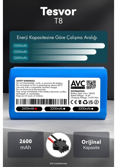 Tesvor T8 2600mah Robot Süpürge Bataryası K.k