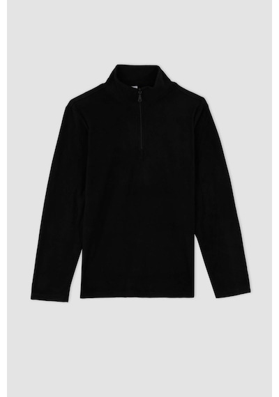 DeFacto Siyah Tüylenme Yapmayan Soğuk Geçirmez Regular Fit Dik Yaka Fermuarlı Polar Sweatshirt Y3996AZNSBK81