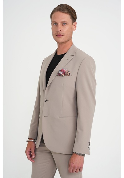 Efor Slim Fit Mono Yaka Fleto Cepli Çift Yırtmaçlı Casual Vizon Ceket C 710 Vizon