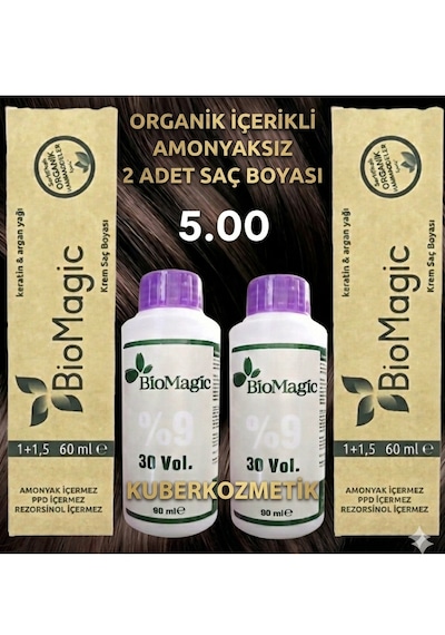 Biomagic 5.00 Açık Kahve Organik İçerikli Amonyaksız Kalıcı Saç Boyası 2 Boya+ 2 Oksidan