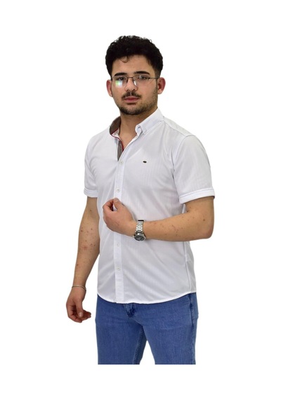 Erkek Spor Silim Fit Kısa Kol Gömlek Bgl-st04480 Beyaz