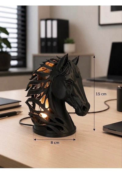 3dlab At Heykeli Masa Lambası Heykel Formunda Sanatsal Dekoratif Aydınlatma & Modern Tasarım Objesi Siyah