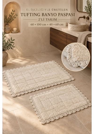 Alanur Bodrum Tufting Cotton Pamuklu El Işi Örgülü 2 Li Paspas 109 Bej