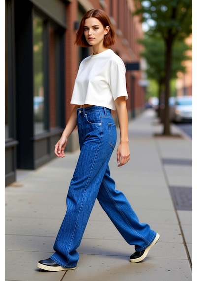 Ersefa Kadın Dokulu Wide Leg Denim Pantolon Fonksiyonel Dayanıklı Kalite mavi