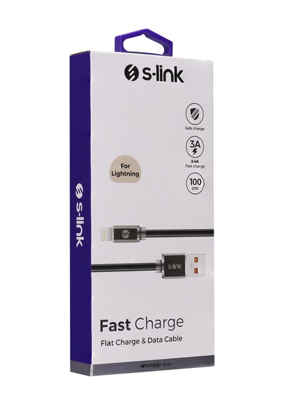 S-Link Swapp SW-C603 1m 2A Apple iPhone Uyumlu Lightning Siyah Şarj Kablosu