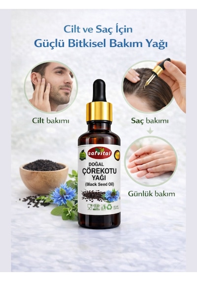 Safvital Çörekotu Yağı %100 Saf Bitkisel Bakım Yağı 20 Ml Cilt Saç Güçlendirici Doğal Yağ