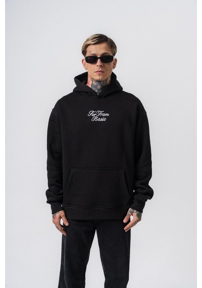 Respire Erkek Far From Basic Nakışlı Kapüşonlu Oversize Hoodie Siyah