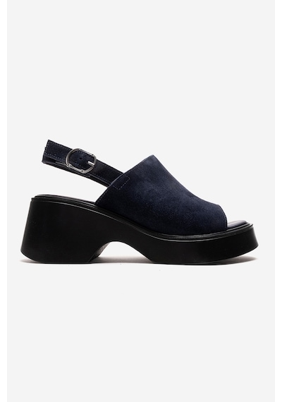 Luvishoes Power Lacivert Süet Hakiki Deri Kadın Dolgu Topuklu Sandalet