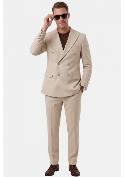 Deep Sea Deepsea Erkek Bej Slim Fit Kruvaze Takım Elbise Likralı Çizgili Dokulu Metal Düğmeli 2600820 Deep Sea Deepsea Erkek Bej Slim Fit Kruvaze Takım Elbise Likralı Çizgili Dokulu Metal Düğmeli 2600820