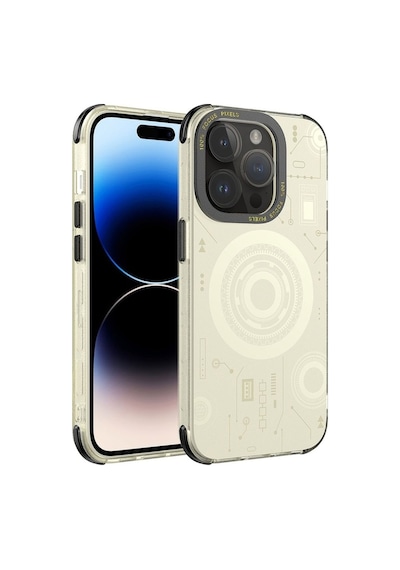 Apple Uyumlu iPhone 14 Pro Max Kılıf Zore Wireless Şarj Özellikli Desenli Hot Kapak Gold