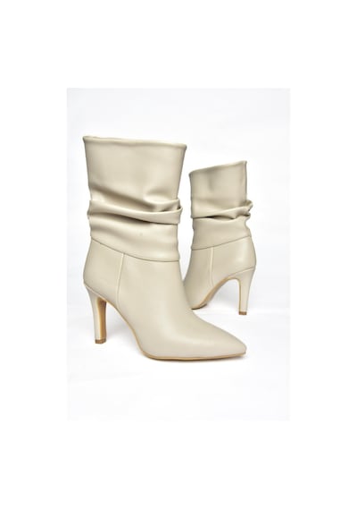 Fox Shoes R404020309 Bej İnce Topuklu Büzgülü Kadın Bot Bej