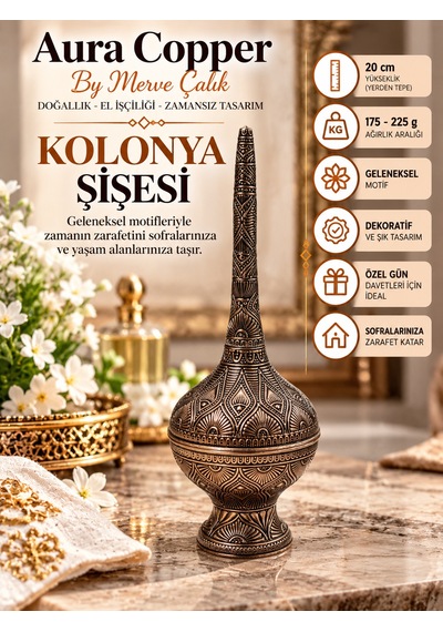 Aura Copper Dekoratif Kolonya Şişesi 20 Cm Osmanlı Motifli 61558050