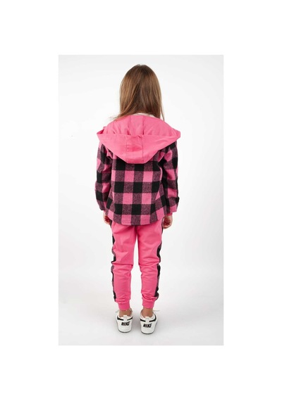 Esila Kids Ekose Desenli Kız Çocuk Pamuklu Örme Üçlü Takım Fuşya