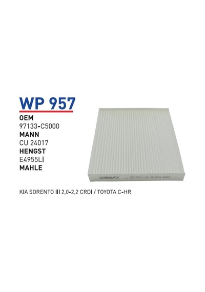 WUNDER WP957 POLEN  FİLTRESİ - KIA SORENTO III 2,0-2,2 CRDİ