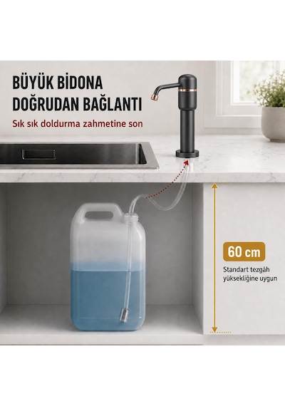 Valkyrie Tezgah Üstü Ankastre Sıvı Sabunluk Pompası 360 Döner Paslanmaz Sabun Dispenseri Siyah