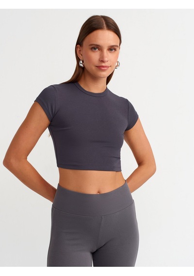 Dilvin Vücuda Oturan Crop Top Antrasit