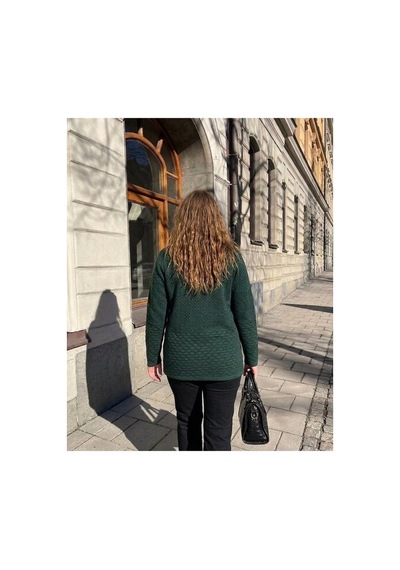 Onno Style Women Desenli Çelik Örgü Klasik Triko Ceket Yeşil