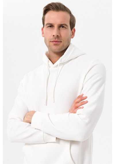 Süvari Kapüşonlu Yaka Regular Kalıp Düz Beyaz Sweatshirt Beyaz