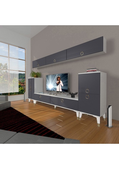 Decoraktiv Eko 9 Mdf Std Gold Tv Ünitesi Tv Sehpası Beyaz - Antrasit