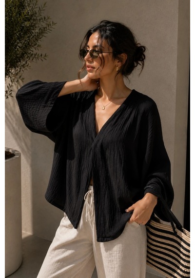 Bbbutikbasic Kadın Müslin Oversize Bluz Salaş Kesim Yazlık Basic Ceket My3535 Siyah