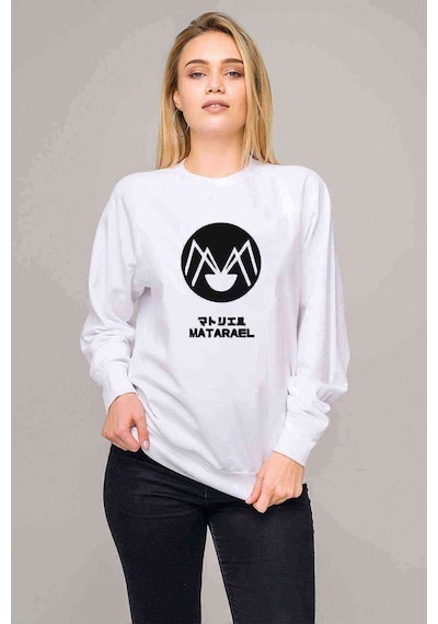 Evangelion Matarael Baskılı Beyaz Kadın Sweatshirt