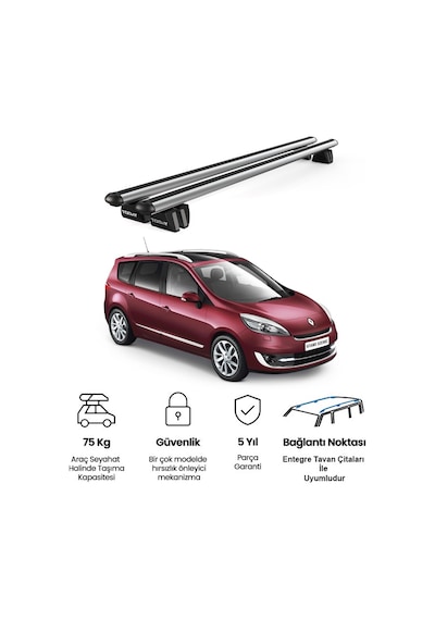 Pençe Renault Scenic 7 Posti 2009-2013 Uyumlu Gri Ara Atkı Port Bagaj Tavan Barı