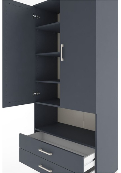 Hyperion Dolap 5 Raflı 2 Çekmeceli 2 Kapaklı 88x44x195 Antrasit-antrasit Antrasit