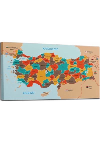 Doğaltercih Türkiye Haritası Kanvas Tablo Sınır Komşulu Eğitici ve Öğretici Dekoratif Tablo 3094