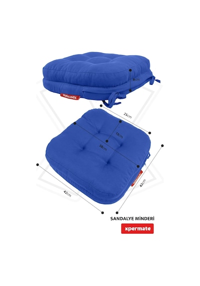 Sandalye Minderi 2'li Set 42x42x8 Cm Kalın Çift Kat Pofidik Minder Yıkanabilir Fermuarlı Su Ve Yağ İtici Mavi Diğer