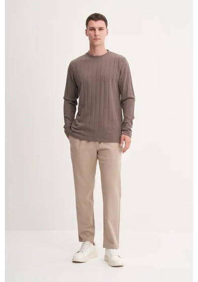 Cazador Premium Kalın Jakarlı Interlok Regular Fit Sweatshirt-53950 Vizon