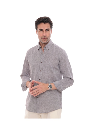 Slim Fit Uzun Kol Yaka Düğmeli Nefes Alan Keten Hediye Kutulu Erkek Gömlek Fs-004548 - Kahverengi-3241