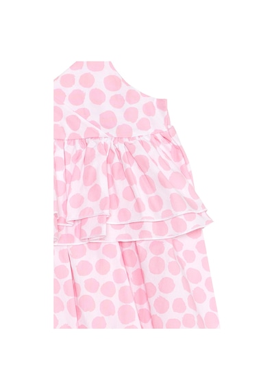 Pembe Puantiye Kız Çocuk Poplin Fırfırlı Askılı Elbise