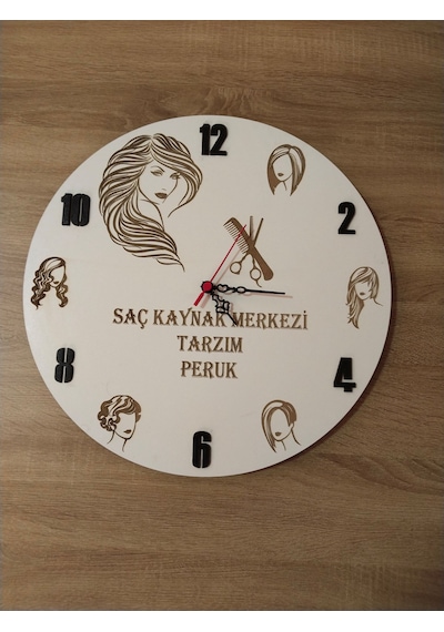Peruk Saç Tasarım Kuaför Güzellik Merkezi 6 Mdf Kişiye Özel İsim Yazılı Duvar Saati Çok Renkli