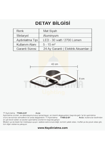 Tt405-2-Sy Tt Aydınlatma Mat Siyah 2 Li Kare Led Avize