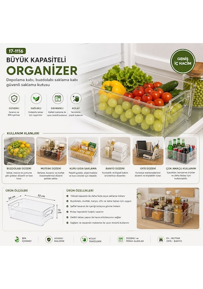 Urve Ur-3570 Şeffaf Mika Modüler Çok Amaçlı Organizer 32x20x10 Cm- 24'li Paket