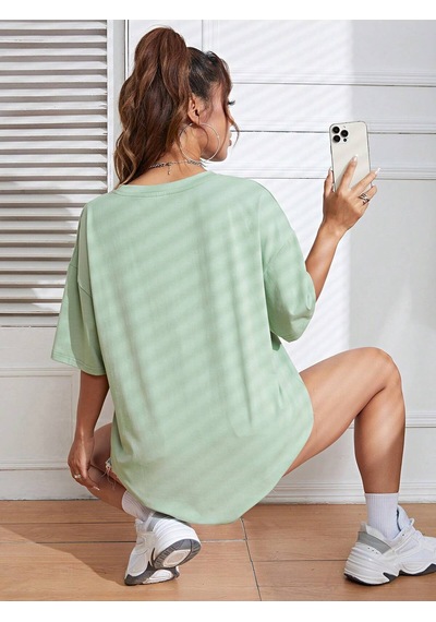 Noıssey Karikatür Ve Grafik Tasarım Oversize T-shirt Cartoon/letter Serisi Kod811 Mavi