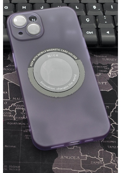Apple Uyumlu iPhone 13 Uyumlu Mor Renkli Yarı Şeffaf İnce Sert Kapak Kılıf Kamera Lens Korumalı Mor -