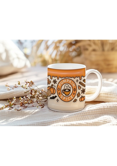 Pumpkin Spice Sonbahar Kupa Balkabağı Baharatı Temalı 3d Görünümlü - Kabartmasız Beyaz