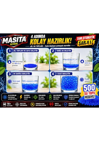 Masita Gel Blaster Su Topu Su Maymuncuğu Atan Oyuncak Şarjlı Tam Otomatik. 45 Cm Karma Renk Ve Model Gönderilir
