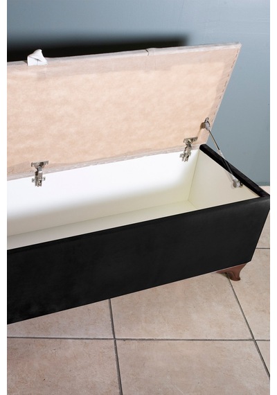 Vetra V2  Siyah Sandıklı Puf - Dilimli Model 140cm Ceviz Ayaklı Sandıklı Puf Koltuk