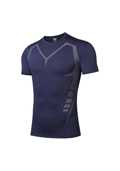 Ghassy Co. Erkek Ultra Esnek Koşu Egzersiz Hızlı Kuruma Nefes Alabilen Kısa Kollu Spor T-shirt Lacıvert