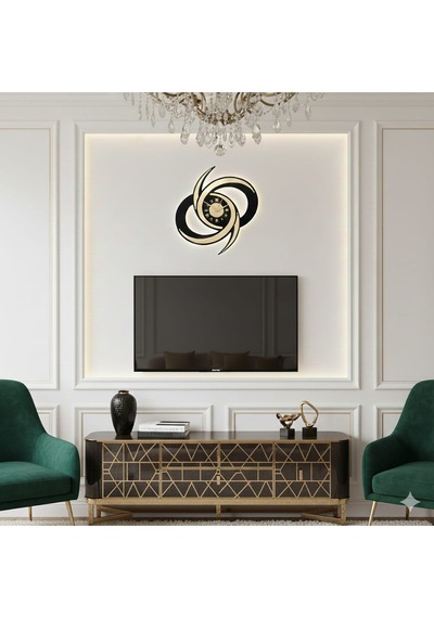 Zerafet Modern Ahşap Üzeri Pleksi Detaylı Duvar Saati Dekorasyon 60 Cm Siyah Gold Çok Renkli