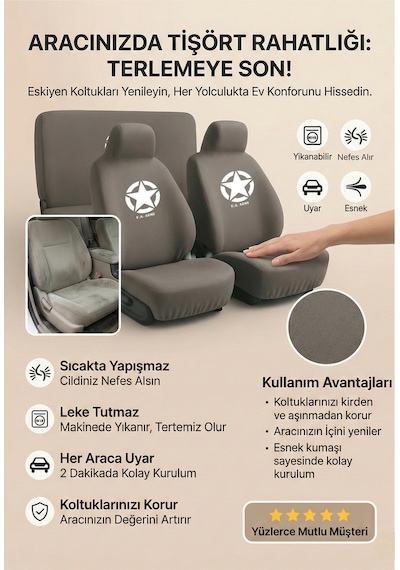 Jeep Wrangler İle Uyumlu Koltuk Kılıfı Koruma Amaçlı Servis Tipi Gri