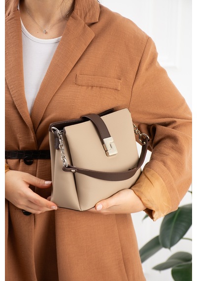 Just Polo Kadın Polo Kumaş Jp Gümüş Logolu Şık El Ve Omuz Çantası Shoulder Bag Ebat: 23 X 18 Cm Vizon - Kahverengi