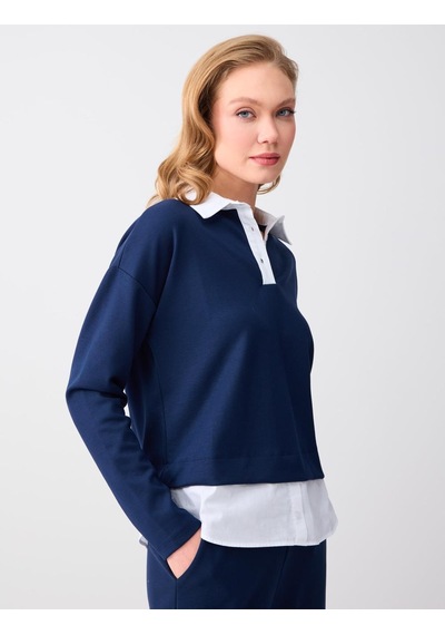 Jimmy Key Jimmy Key Lacivert Gömlek Yaka Uzun Kollu Modal Örme Sweatshirt 6sw235644494