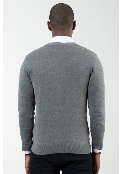 Tudors Slim Fit Dar Kesim Düğmeli Düz Pamuk Erkek Hırka-18858 Gri