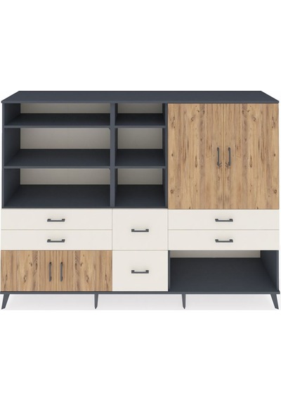 Hyperion Dolap 10 Raflı 6 Çekmeceli 4 Kapaklı 220x44x163 Antrasit Antrasit-çam/aytaşı Hyperion Dolap 10 Raflı 6 Çekmeceli 4 Kapaklı 220x44x163 Antrasit Antrasit-çam/aytaşı