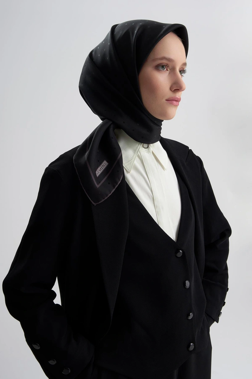 Armine Jakarlı İpek Eşarp Puantiyeli 21ka8668 2 20 Siyah