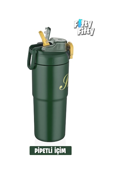 Vagonlife 2'li Çelik Termos-kahve Bardağı Seti 750ml Çift Kullanım Termos//450ml Mug Kahve Bardağı Yeşil - Turuncu