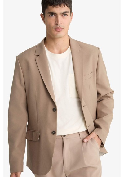 Defacto Slim Fit Dar Kesim Twill Düğmeli Blazer Ceket F7232ax25aubg404 Bej